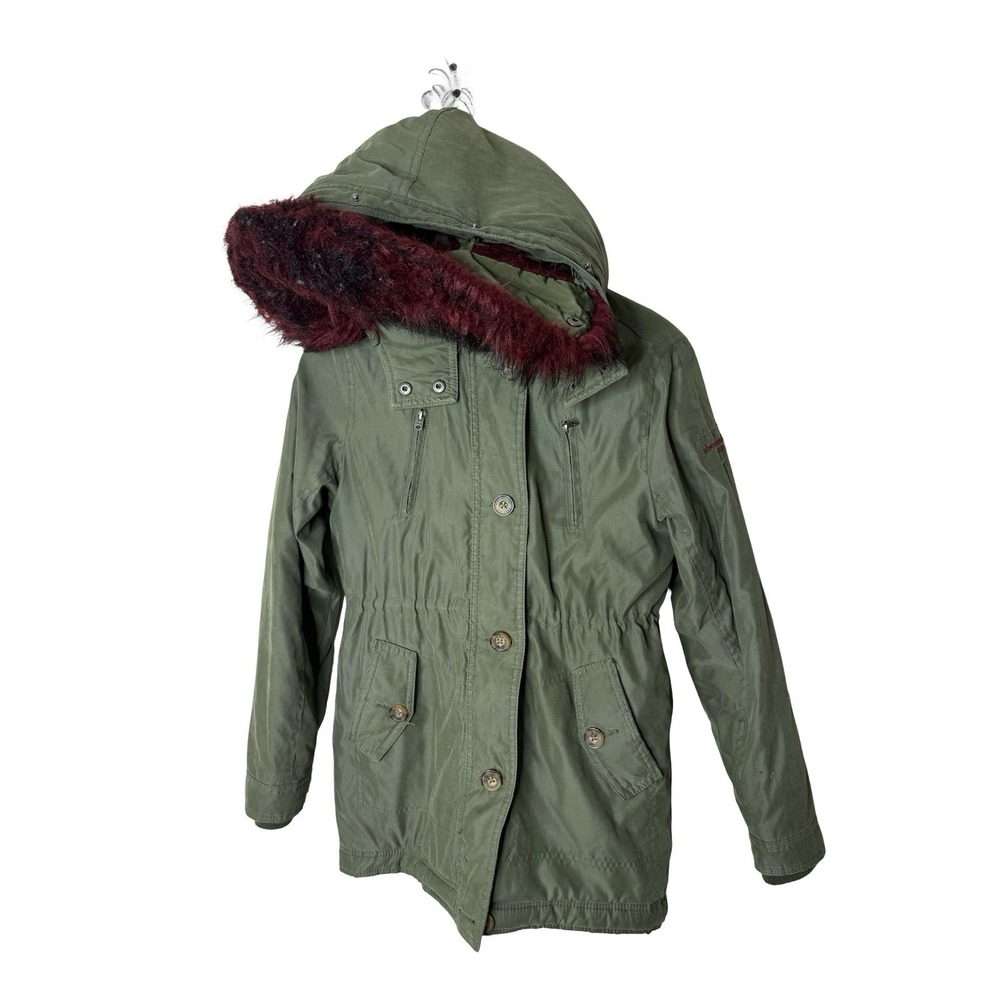 Abercrombie & Fitch Kids Green Parka Coat sherpa lined Faux Fur Hood  Size 11/12